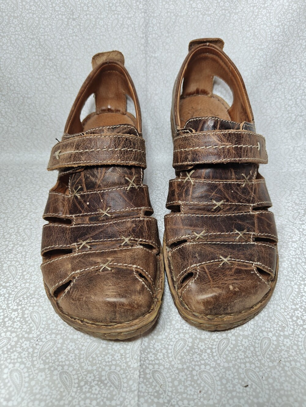 Josef Seibel Women's Rosalie 45 Distressed Brandy Leather Sandal Size 7.5-8